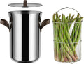 Alessi PU309 edo Asparagus steamer with basket and lid in 18/10 stainless steel. Handles in 18/10 stainless steel with PVD coating, brown. Magnetic steel bottom suitable for induction cooking.