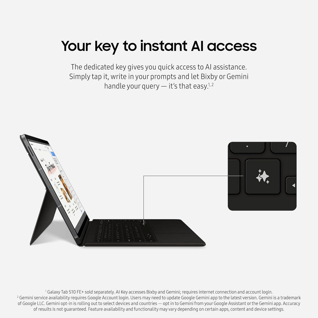 Samsung Galaxy Tab S10 FE+ Book Cover Keyboard - AI Key for Galaxy Tab S10 FE+, Detachable Platform, PC-Like Experience, Wireless Keyboard Sharing, Black