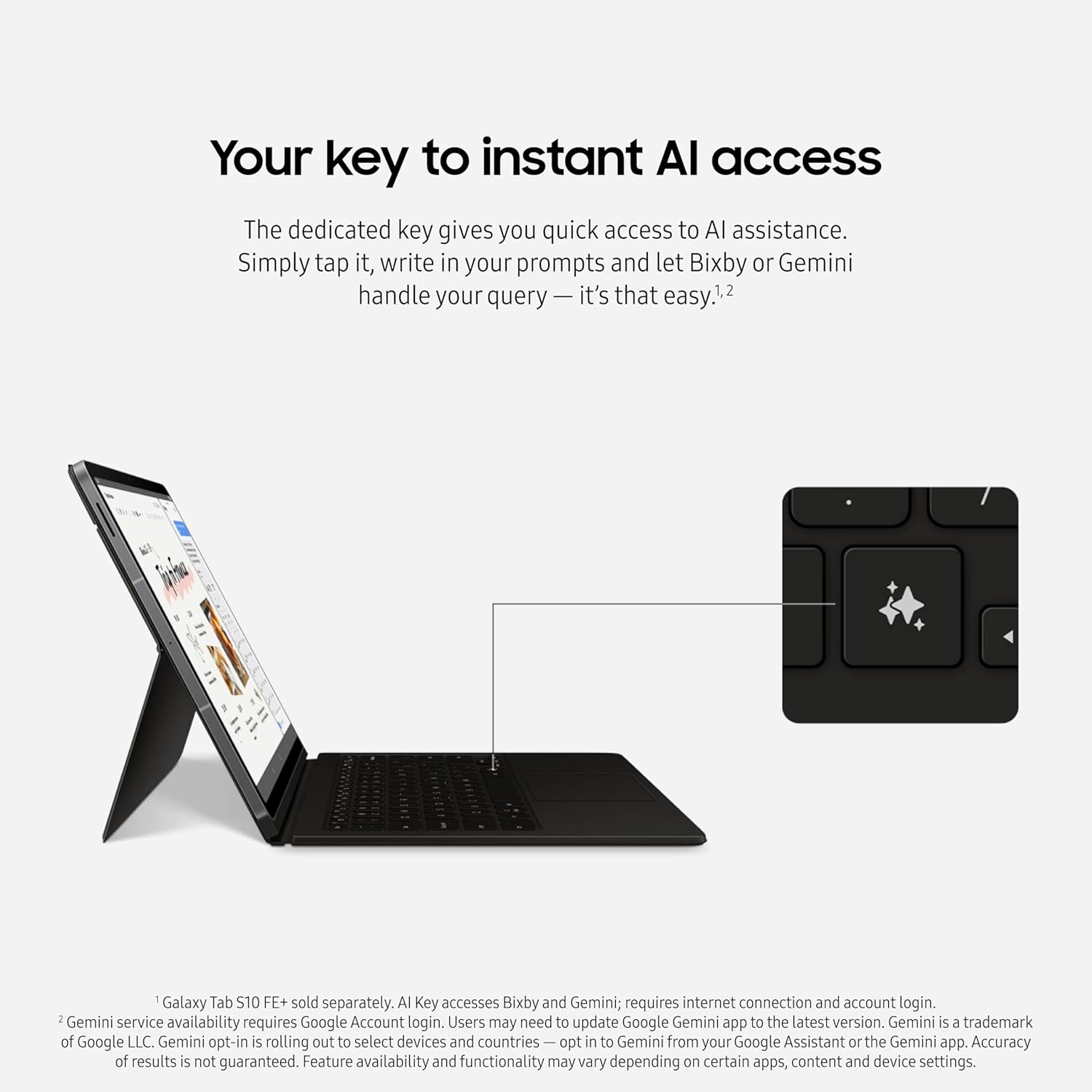Samsung Galaxy Tab S10 FE+ Book Cover Keyboard - AI Key for Galaxy Tab S10 FE+, Detachable Platform, PC-Like Experience, Wireless Keyboard Sharing, Black
