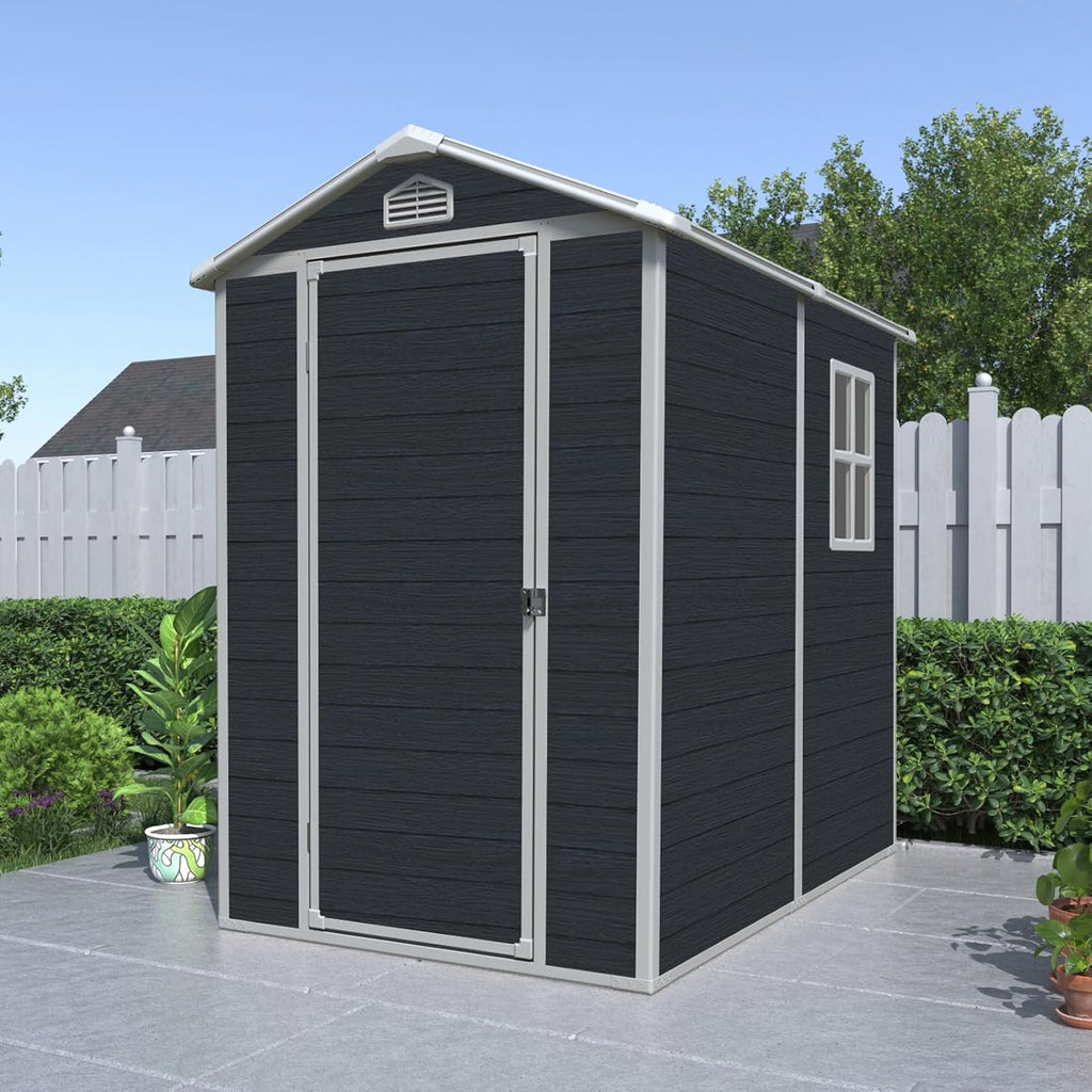 KEIKI 4x6 FT Outdoor Storage Shed Waterproof Resin Cabinet,Sloped Roof Polypropylene Frame with Lockable Doors for Patio Furniture