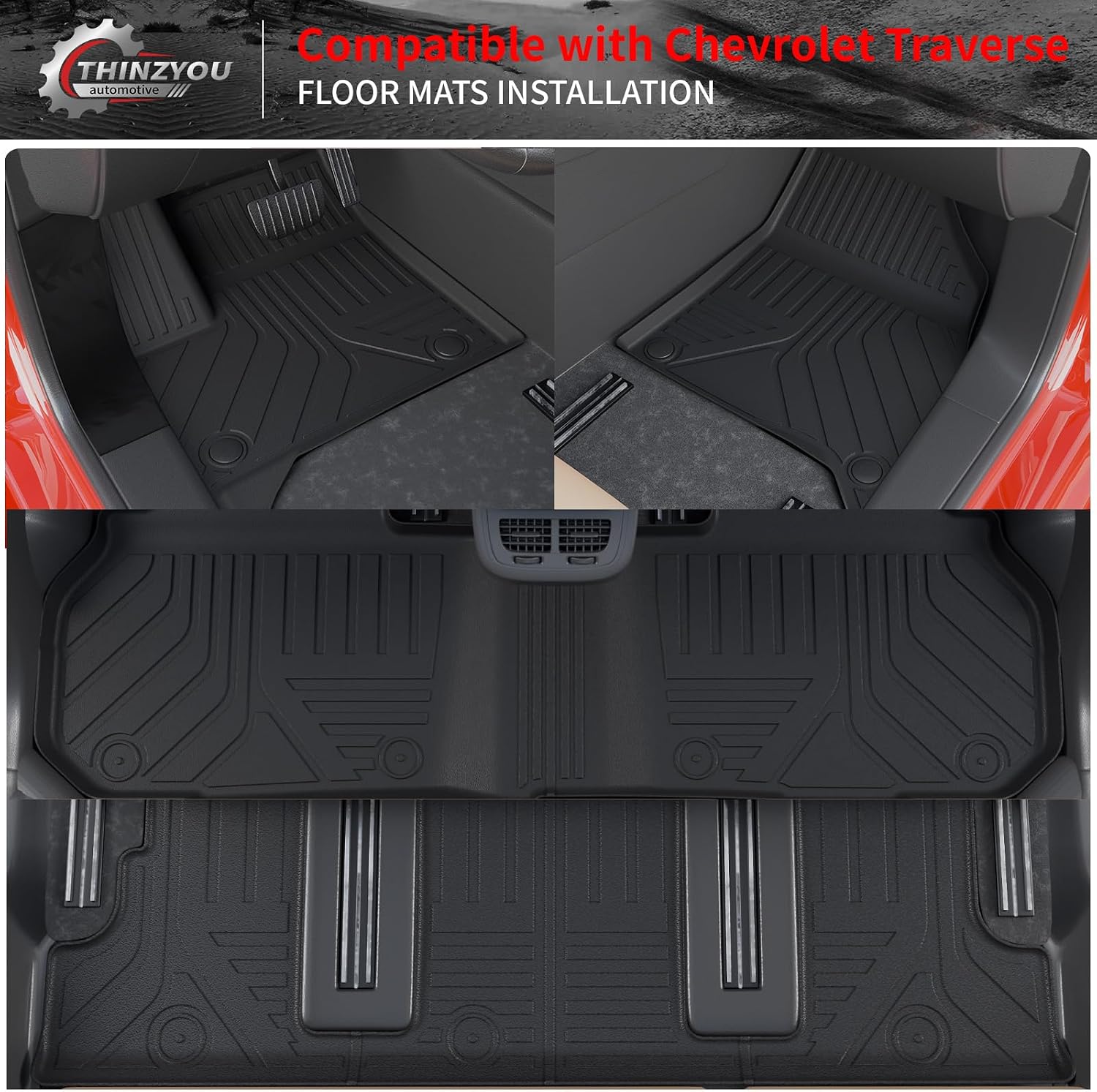 7 Seats Floor Mats Compatible with 2024 2025 2026 Chevrolet Traverse (NO Limited) Cargo Liner Cargo Mat Sub Trunk Mat Back Seat Cover Chevy Traverse Accessories (Floor Mats Full Set 10 PCS)