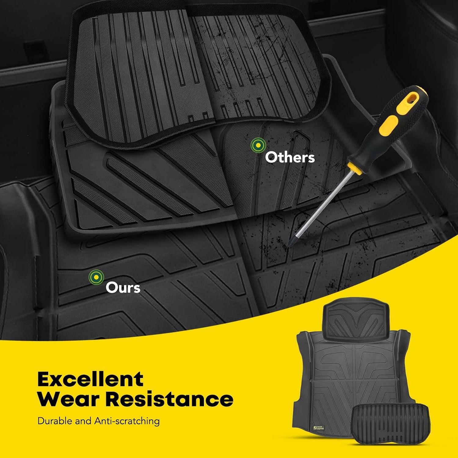 YHTAUTO Floor Mats & Trunk Mat Cargo Liner Full Set Compatible with Tesla Model 3 2021 2022 2023, All Weather Floor Mats TPE Trunk Cargo Storage Tray Mat, Waterproof & Orderless, Black, Set of 6