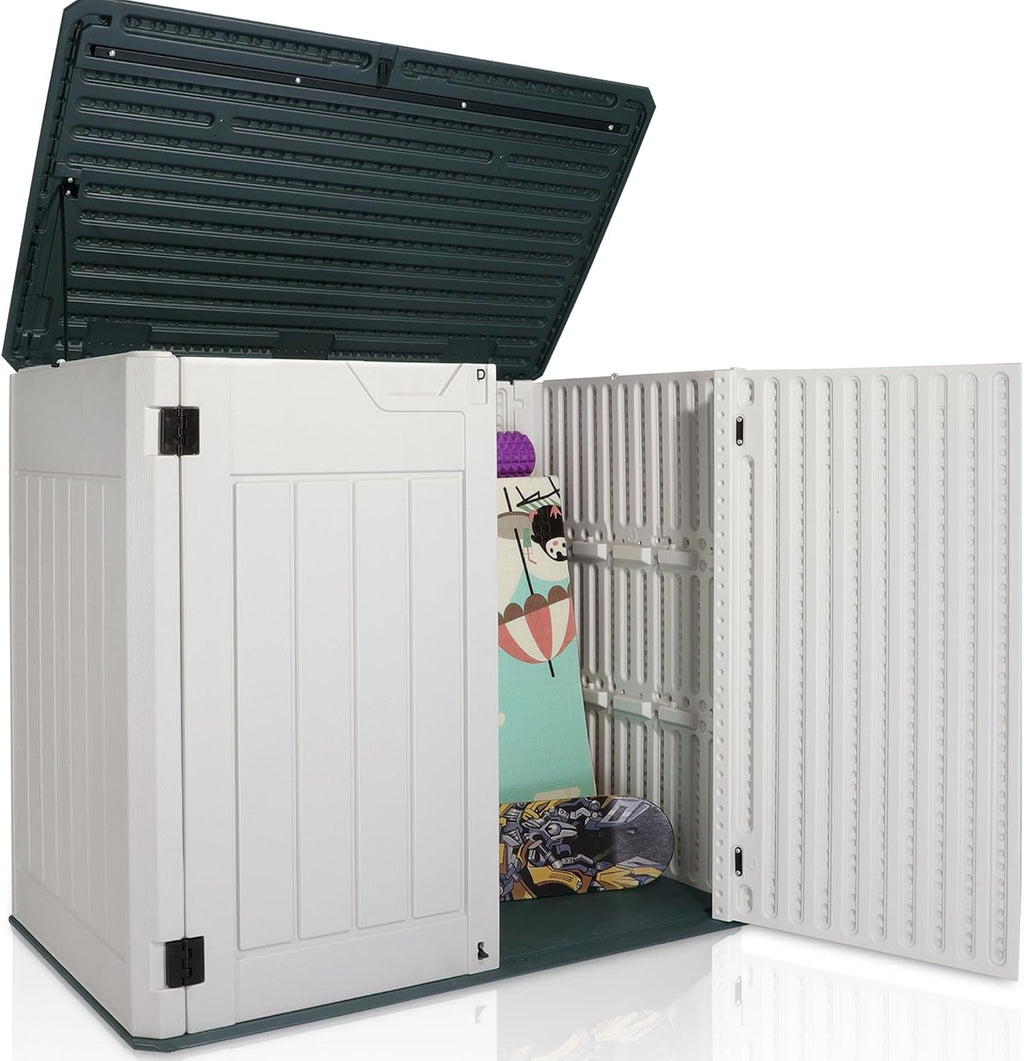 47 Cu ft Outdoor Storage Shed, Large Resin Outdoor Storage Box for Patio Garden Yard - Weatherproof Outdoor Storage Cabinet for Tools Pool Supplies - Lockable Deck Boxes Outdoor