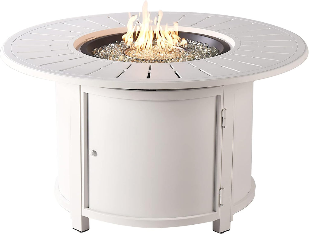Oakland Living Round 44 in. x 44 in. Aluminum Propane Fire Pit Table with Glass Beads, Two Covers, Lid, 57,000 BTUs in White Finish