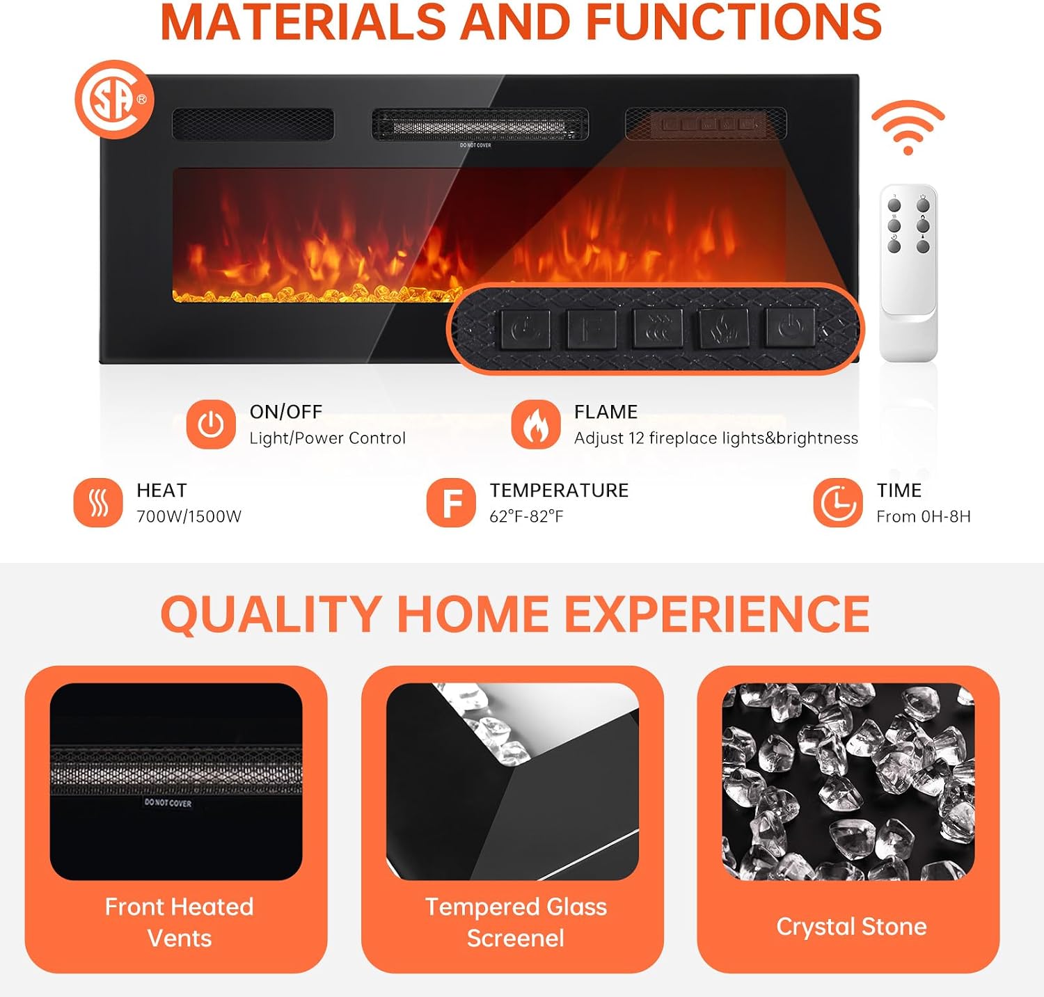 MXV 80' Fireplace TV Stand, Modern Entertainment Center & 36 Inch Electric Fireplace, Remote Control, LED Light, Fire Place Tv Stand for Living Room for TVs up to 90', Black + Black