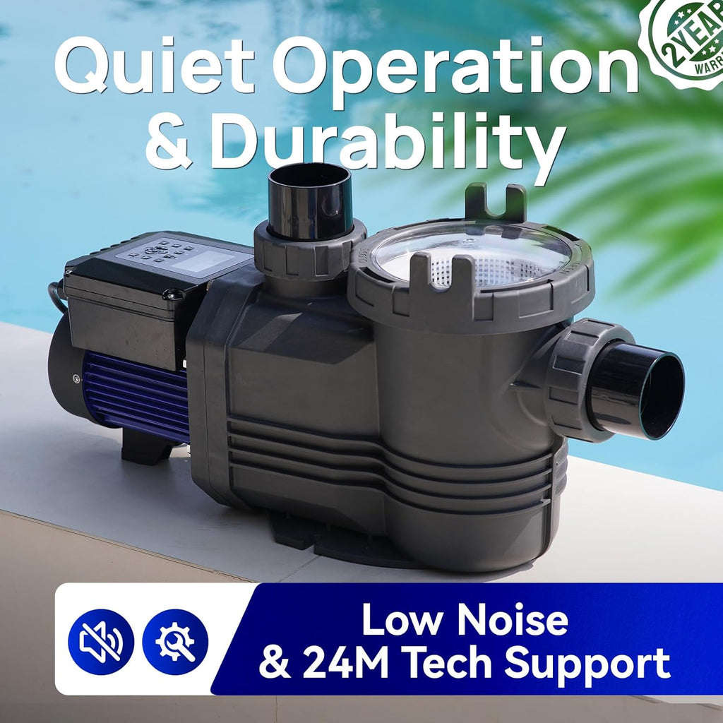 Aquastrong Variable Speed Pool Pump In/Above Pool Pump Energy Efficient High Flow Powerful Self Primming Swimming Pool Pumps with Filter Basket,Matta Black