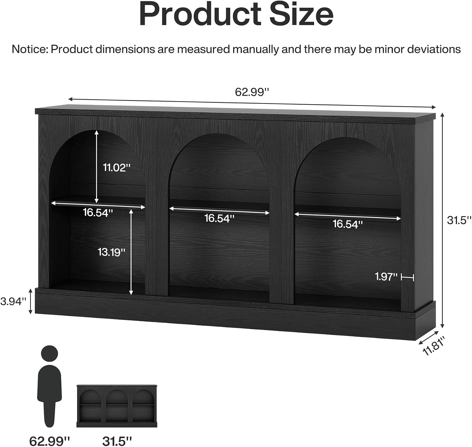Tribesigns Wooden Narrow Entryway Table with 3-Tier Storage Shelf, 63' Long Modern Farmhouse Sofa Console Table for Hallway, Living Room, Entrance, or Bedroom (Black)