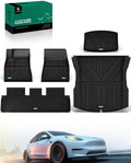 YHTAUTO Floor Mats & Cargo Liners Compatible with Tesla Model 3 Highland 2024 2025 2026, TPE Floor Liners All Weather Custom Fit, 1st & 2nd Row & Cargo Trunk Mat & Lower Storage Mat, Set of 5, Black