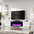 AMERLIFE Fireplace TV Stand with 40' Fireplace, 80' Modern Fireplace Entertainment Center LED Lights, 2 Tier TV Console Cabinet for TVs Up to 90', Ivory White