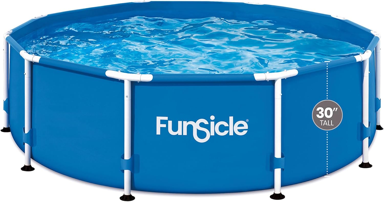 Funsicle 10' x 30' Outdoor Activity Round Metal Frame Above Ground Swimming Pool Set with 10' Secure Debris Pool Cover & SkimmerPlus Filter Pump, Blue