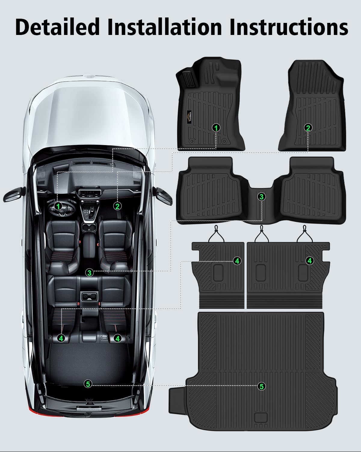 Floor Mats Custom for Subaru Outback 2026 Trunk Mat with Backrest Mat All Weather TPE Full Set Liners Cargo Protector for Outback 2026 Accessories, Black