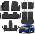 Floor Mats Custom for GMC Acadia 6 Seats 2017-2023 TPE All Weather Cargo Liner with Backrest Mat, 2nd Row Seat Back Protector & Door Sill Guards for Acadia Accessories, Black
