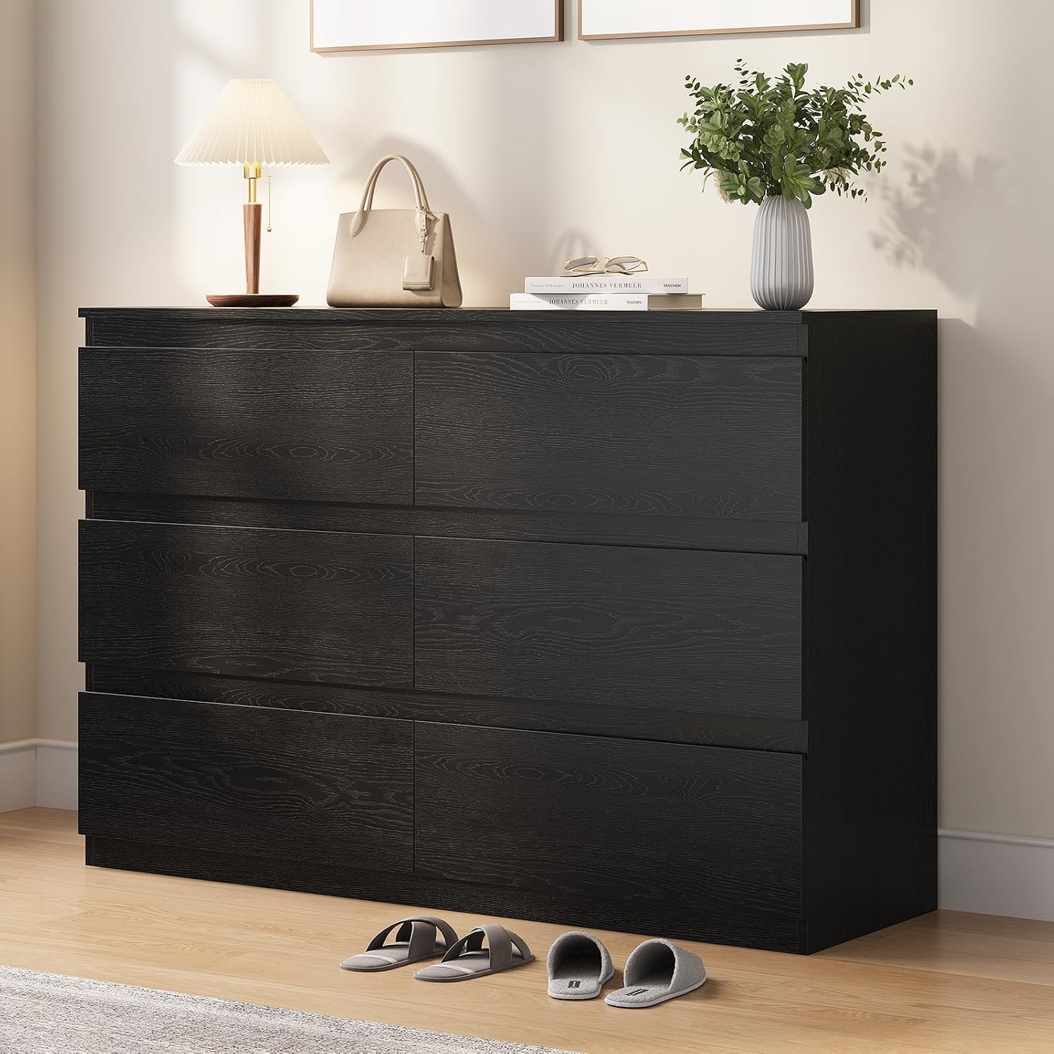 OtterOasis Black Wood Dresser, 6 Drawer Dressers for Clothes Storage for Bedroom, Modern Dresser with Wide Drawers, Wide Wooden Chest Drawers for Living Room|Entryway|TV Stand(47' W x15.4 Dx32.3 H)