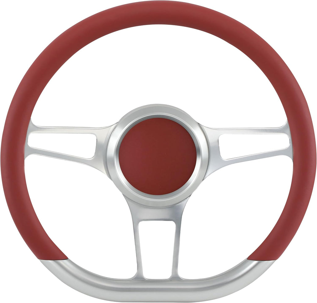 14'' Billet Half Wrap Steering Wheel with 9 Bolts 2'' Dish and Horn Button(Burgundy)