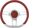 14'' Billet Half Wrap Steering Wheel with 9 Bolts 2'' Dish and Horn Button(Burgundy)