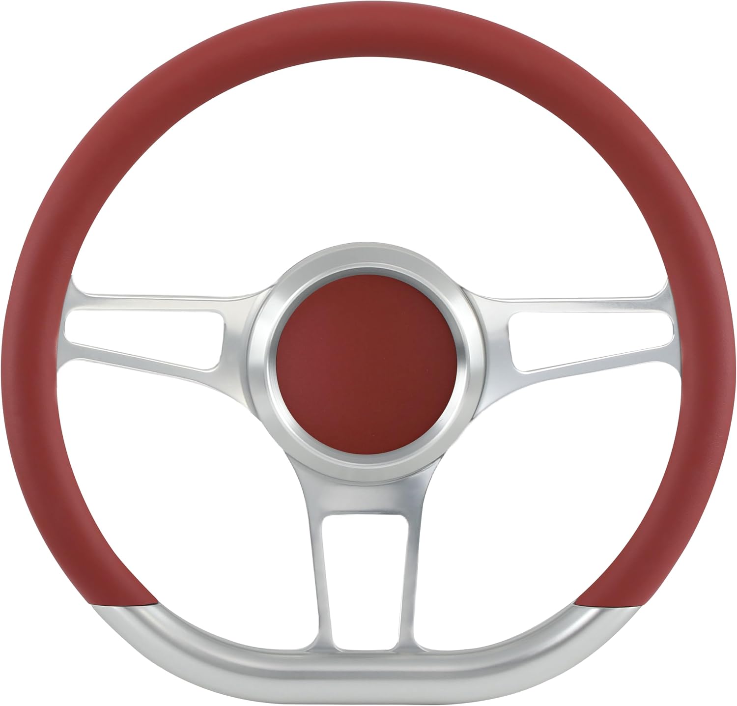 14'' Billet Half Wrap Steering Wheel with 9 Bolts 2'' Dish and Horn Button(Burgundy)