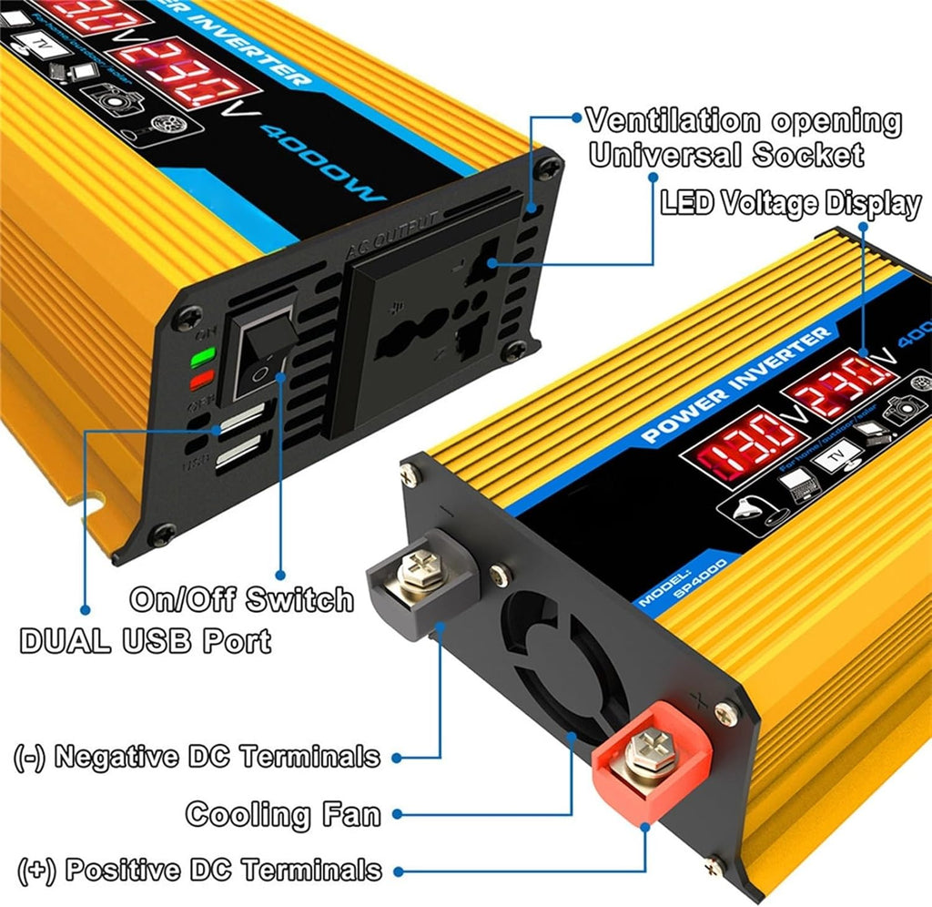 4000W 12V to 110V/220V Inverter Controller Solar Panel Kit 30A Controller + 18w12v Solar Panel Solar System Combo Solar Generator Home Grid System(Yellow,12V-110V)