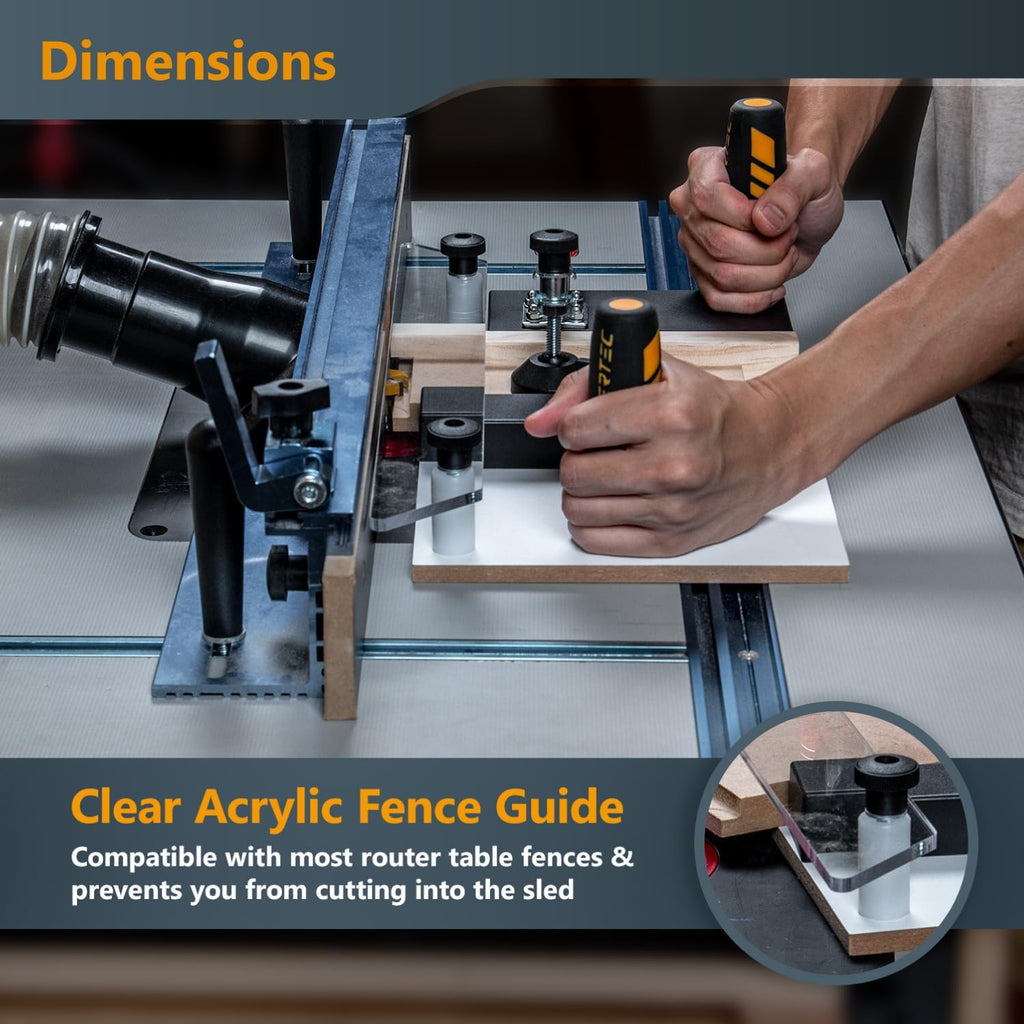 POWERTEC 72032 Deluxe Router Table Fence System 3-3/8' Tall 24' Long and Rail Coping Sled for Router Tables, Professional Precise Cutting Rail for Cabinet Door Joints, Drawers and Woodworking
