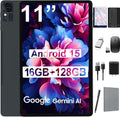 2026 Release 11 inch Tablet, Android 15 Tablets with Keyboard, 16(8+8)GB RAM 128GB ROM 1TB Expand, 2.4G/5G WiFi Tablet with BT 5.0, 13MP Camera, Octa-Core, 8000mAh, GPS, 11' Big Incell Screen-Gray