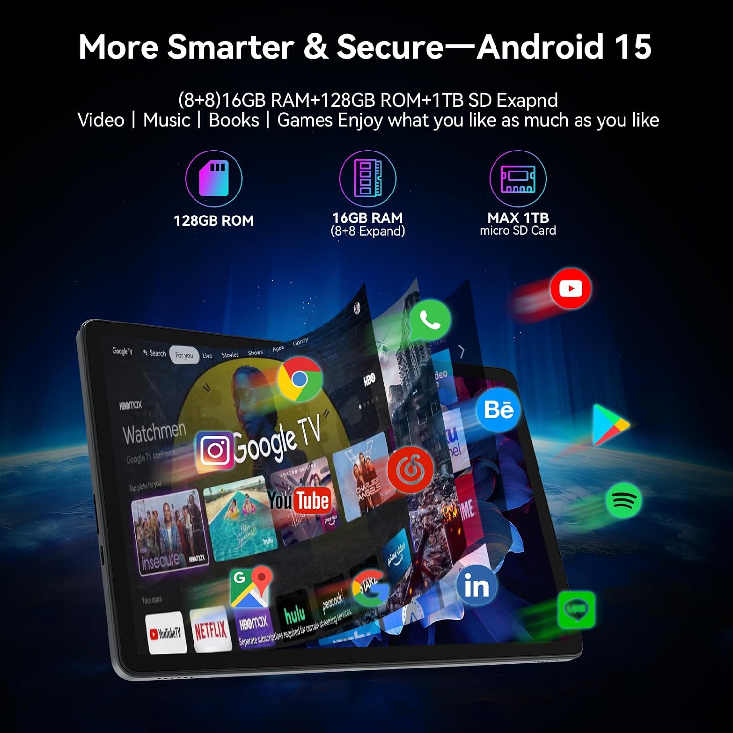 2026 Release 11 inch Tablet, Android 15 Tablets with Keyboard, 16(8+8)GB RAM 128GB ROM 1TB Expand, 2.4G/5G WiFi Tablet with BT 5.0, 13MP Camera, Octa-Core, 8000mAh, GPS, 11' Big Incell Screen-Gray