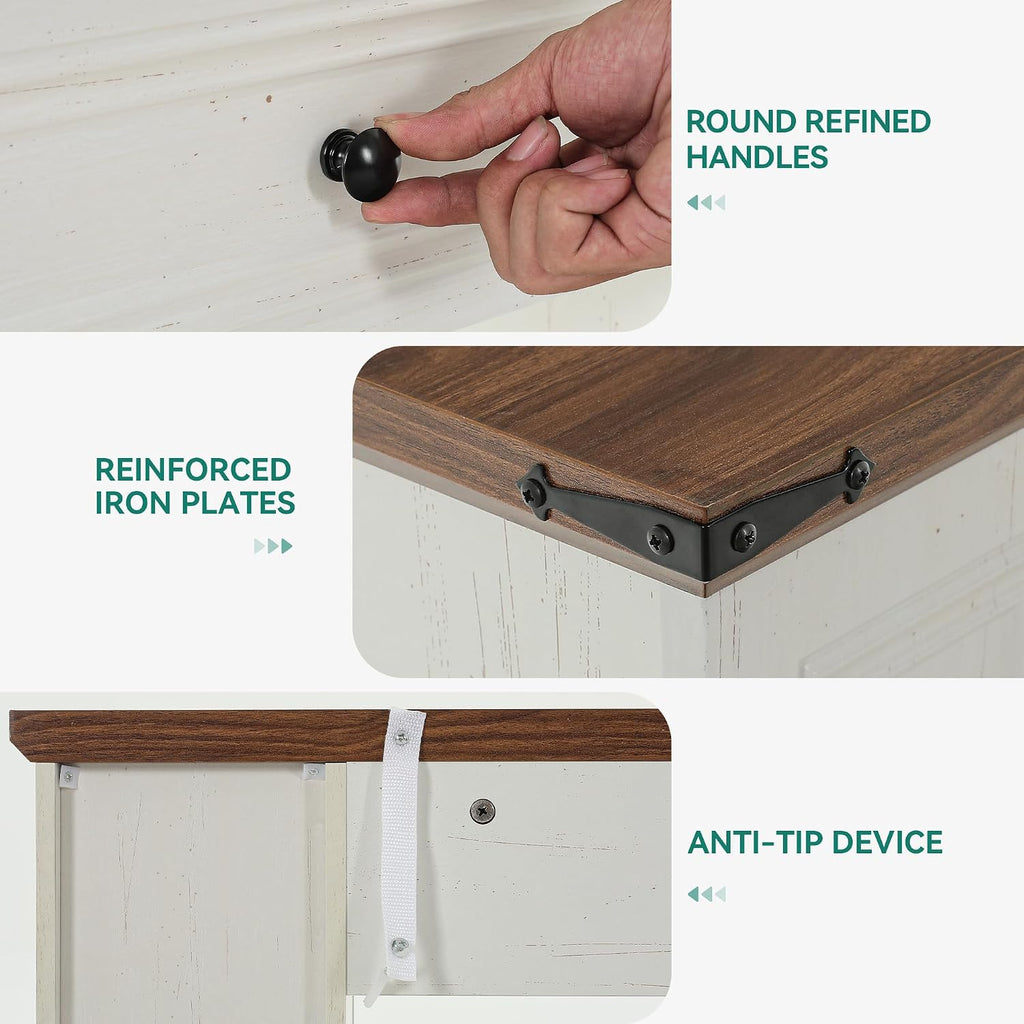 YITAHOME Farmhouse Console Table for Entryway with Storage, Narrow Long Sofa Table Furniture with Non-tip Kit, Behind Couch Table for Hallway, Living Room & Bedroom, Off White & Walnut