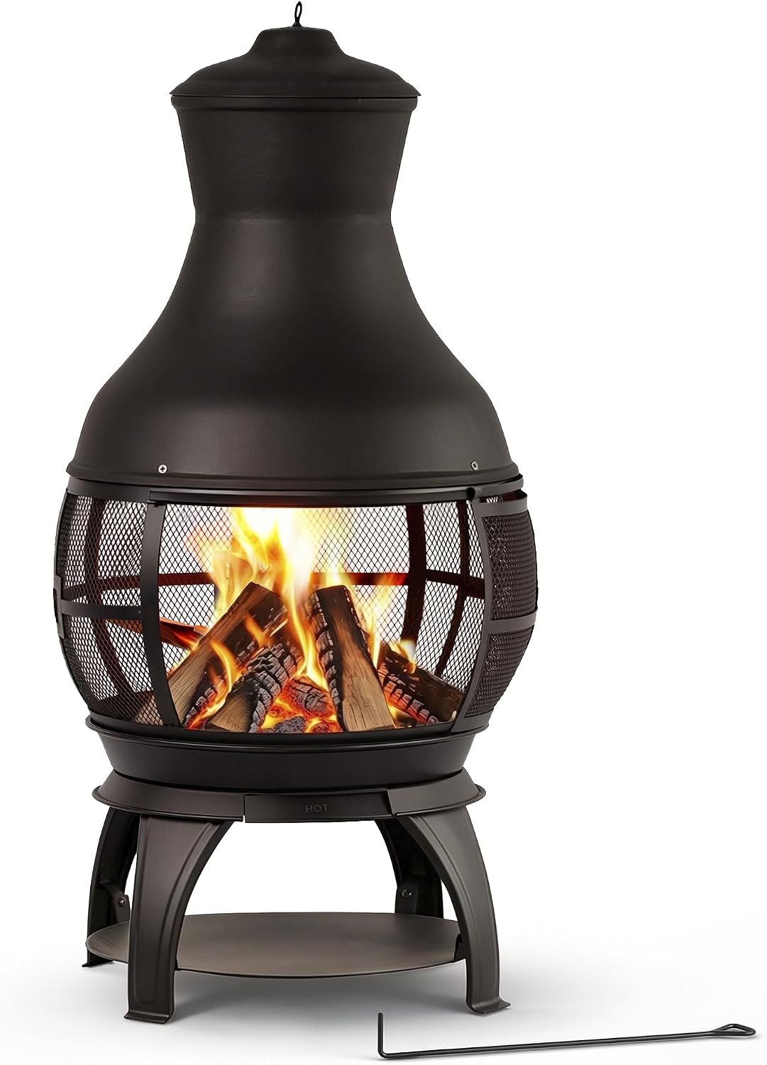 BALI OUTDOORS Chiminea Outdoor Fireplace, Outdoor Wood Burning Fire Pits for Backyard, Garden, Camping, Brown-Black