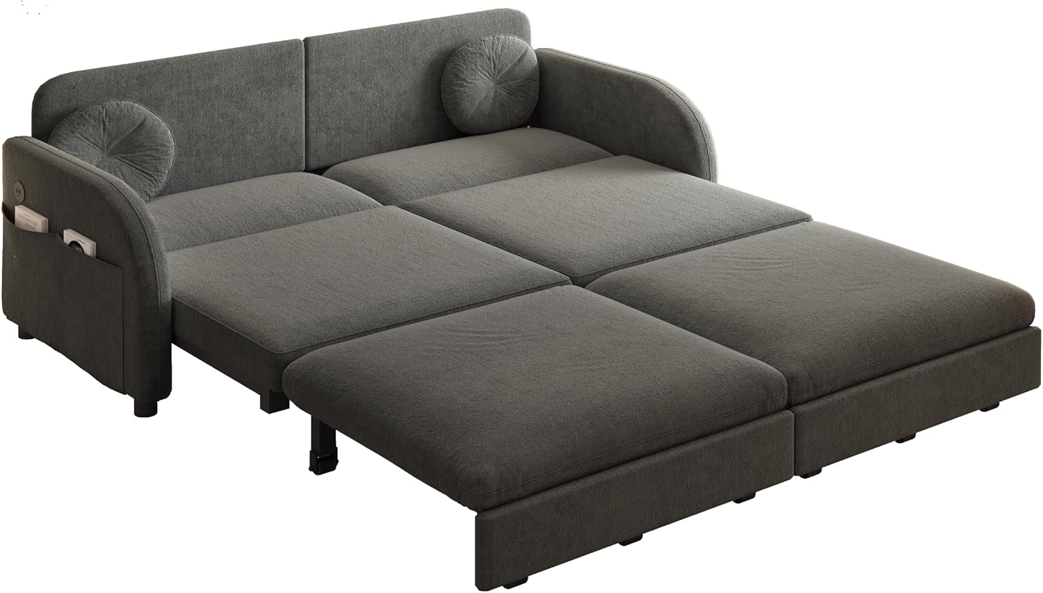65.4'' Pull Out Couch Bed Queen Size, Chenille Sleeper Sofa Daybed, 3 in 1 Convertible Couches, Futon Sofa with 2 Pillows, Storage Pockets, USB, Loveseat for Living Room, Small Spaces, Grey