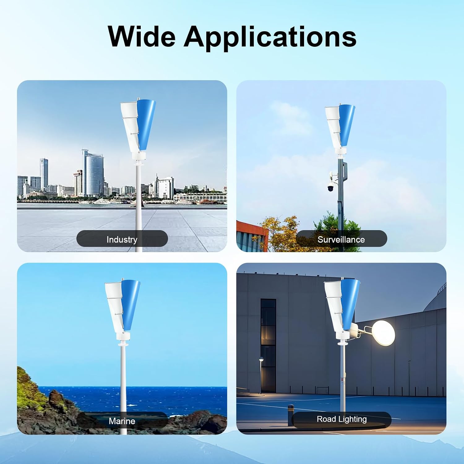 Wind Turbine Wind Turbine Generator Kit Vertical Axis Wind Turbine Generator with Controller and 2 Blades Automatic Wind Direction Adjustment for Home, Yacht, Gazebo 500W 12V