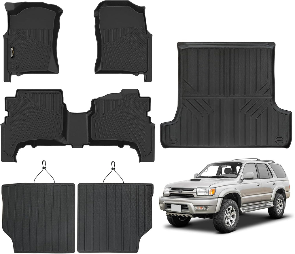 Floor Mats Custom for Toyota 4Runner 1996 1997 1998 1999 2000 2001 2002 Trunk Mat & Backrest Mat All Weather TPE Rubber Cargo Liner Full Set Floor Liners for 3rd Gen 4Runner Accessories, Black