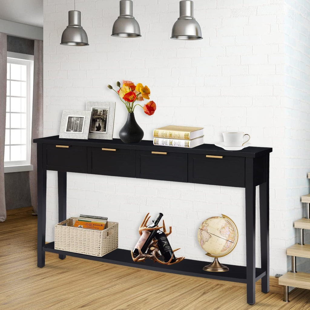 Kinfant Morden Console Table with Drawers, Narrow Sofa Table with Storage Shelf for Living Room, Entryway, Hallway, Black