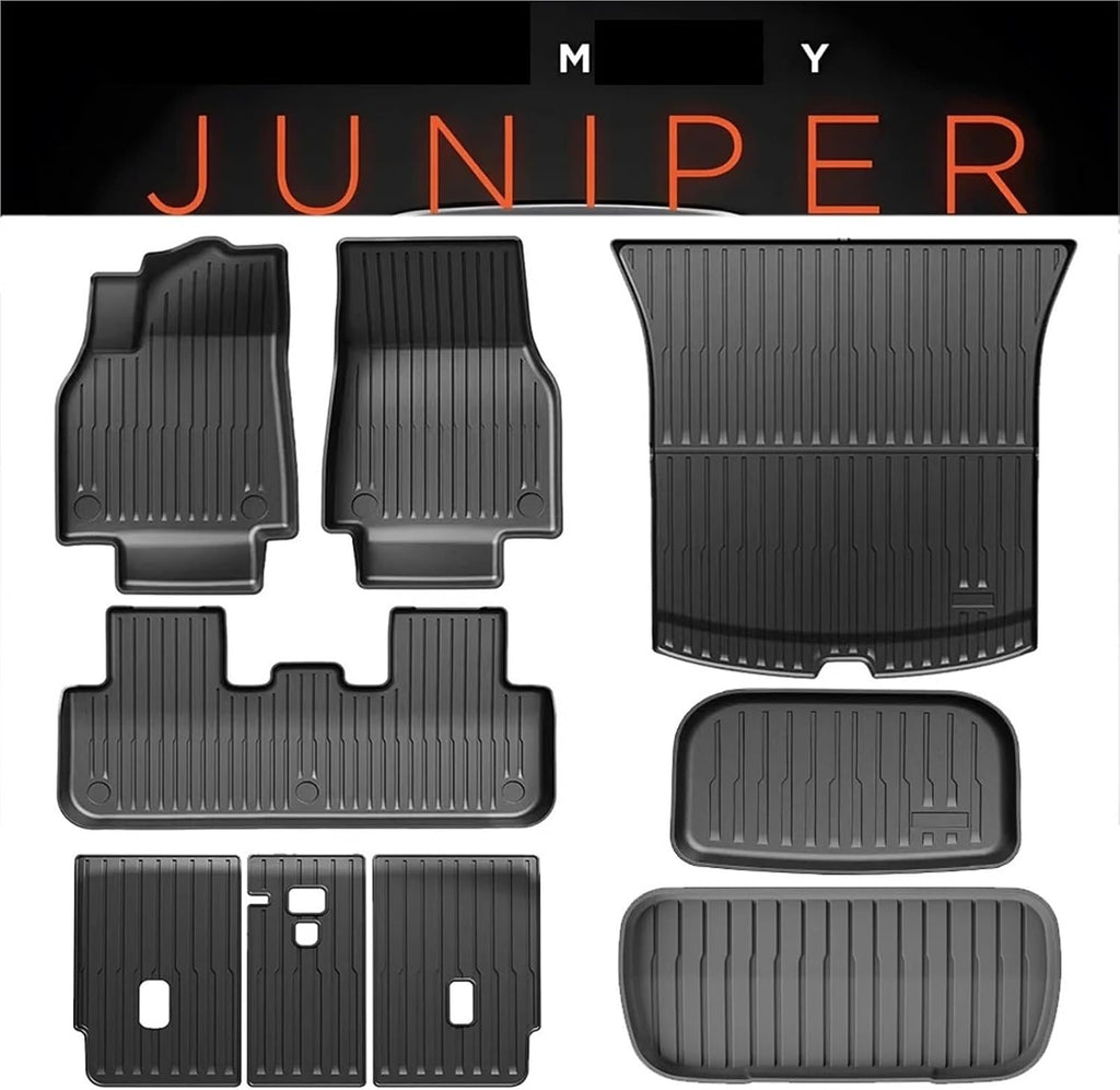 Compatible for Tesla New Model Y Launch 2025+ Juniper 2025+ TPE Floor Mats & Cargo Liner, All Weather Trunk Mats Floor Liner Backrest Mats(Black,Right Hand Drive)