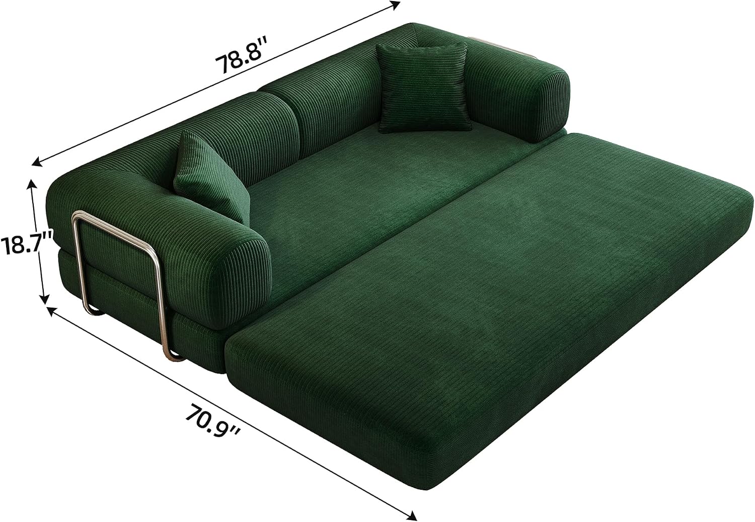 Ball & Cast 78.8' Compressed Modular Sofa Bed, No-Assembly Convertible Floor Futon Couch with Pillow Backrest & Armrest Support, Boneless Corduroy Sleeper Sofa for Living Room & Bedroom, Green