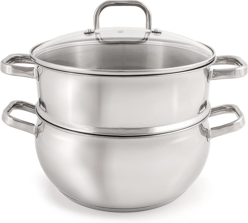 BergHOFF Belly Shape 18/10 Stainless Steel 3Pc Steamer Set, Glass Lid, Fast, Evenly Heat, Induction Cooktop Ready