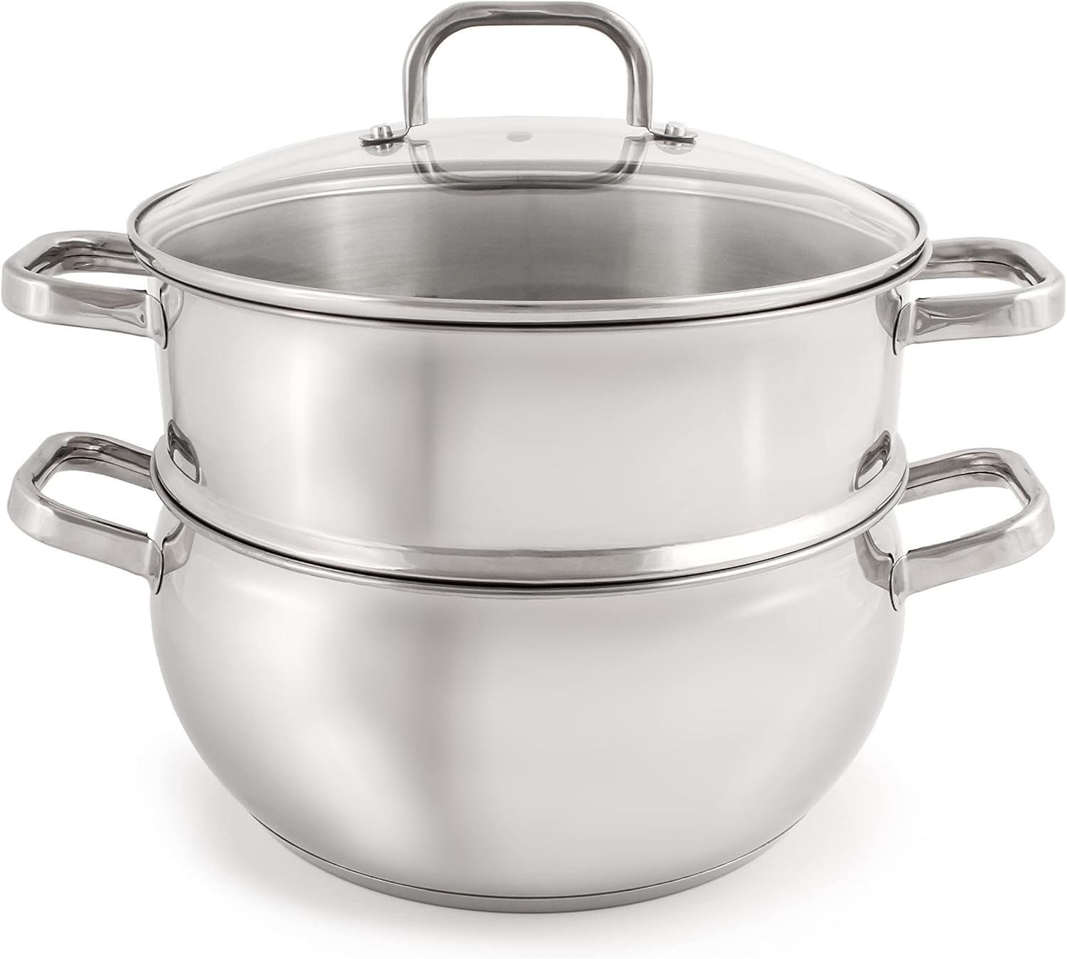 BergHOFF Belly Shape 18/10 Stainless Steel 3Pc Steamer Set, Glass Lid, Fast, Evenly Heat, Induction Cooktop Ready