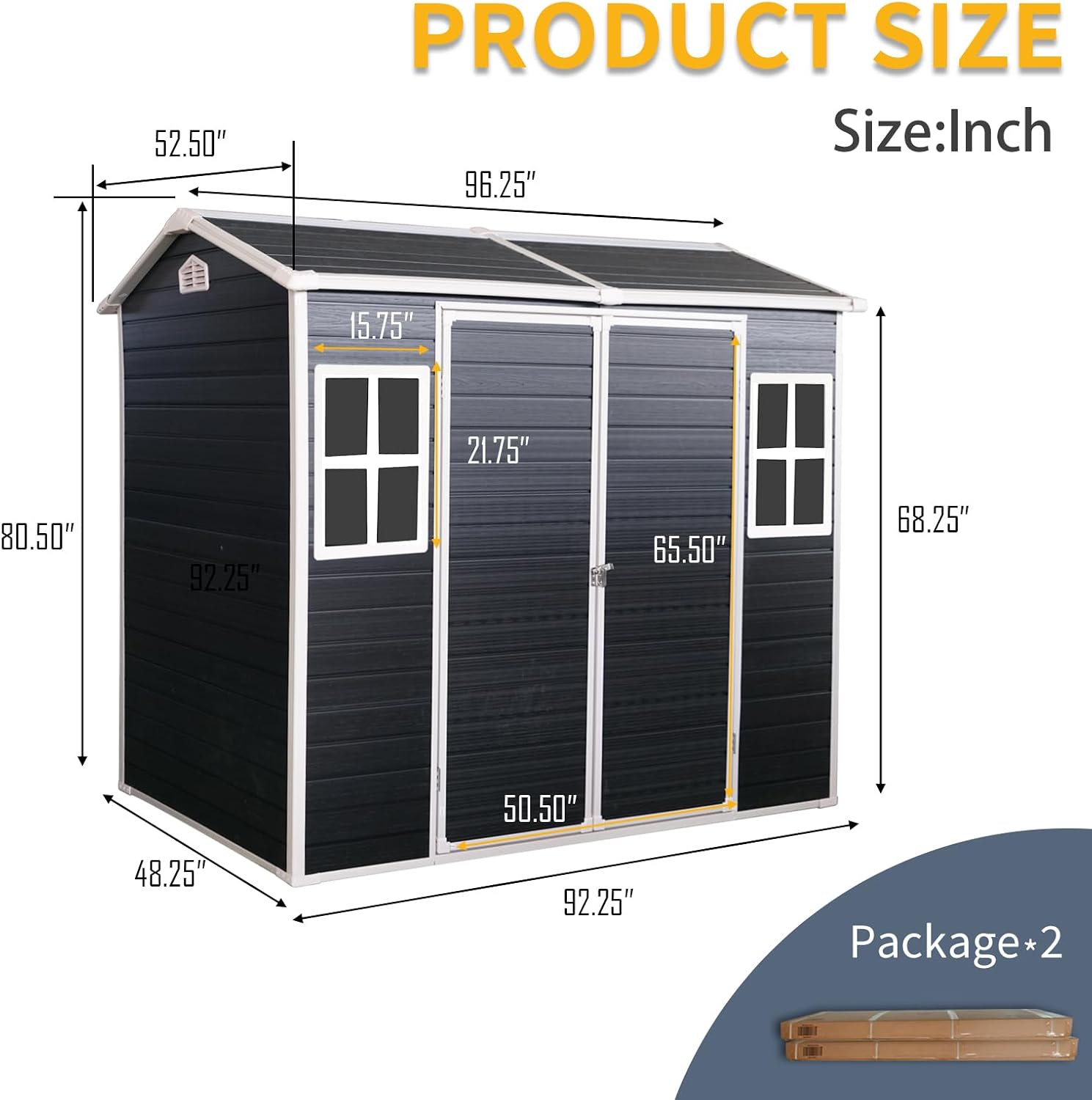 8x4ft Resin Outdoor Storage Shed: Double Doors & Two Windows, Heavy-Duty Plastic Shed with Floor, Waterproof UV-Proof Garden Tool Storage for Backyard, Patio, Yard, Lawn