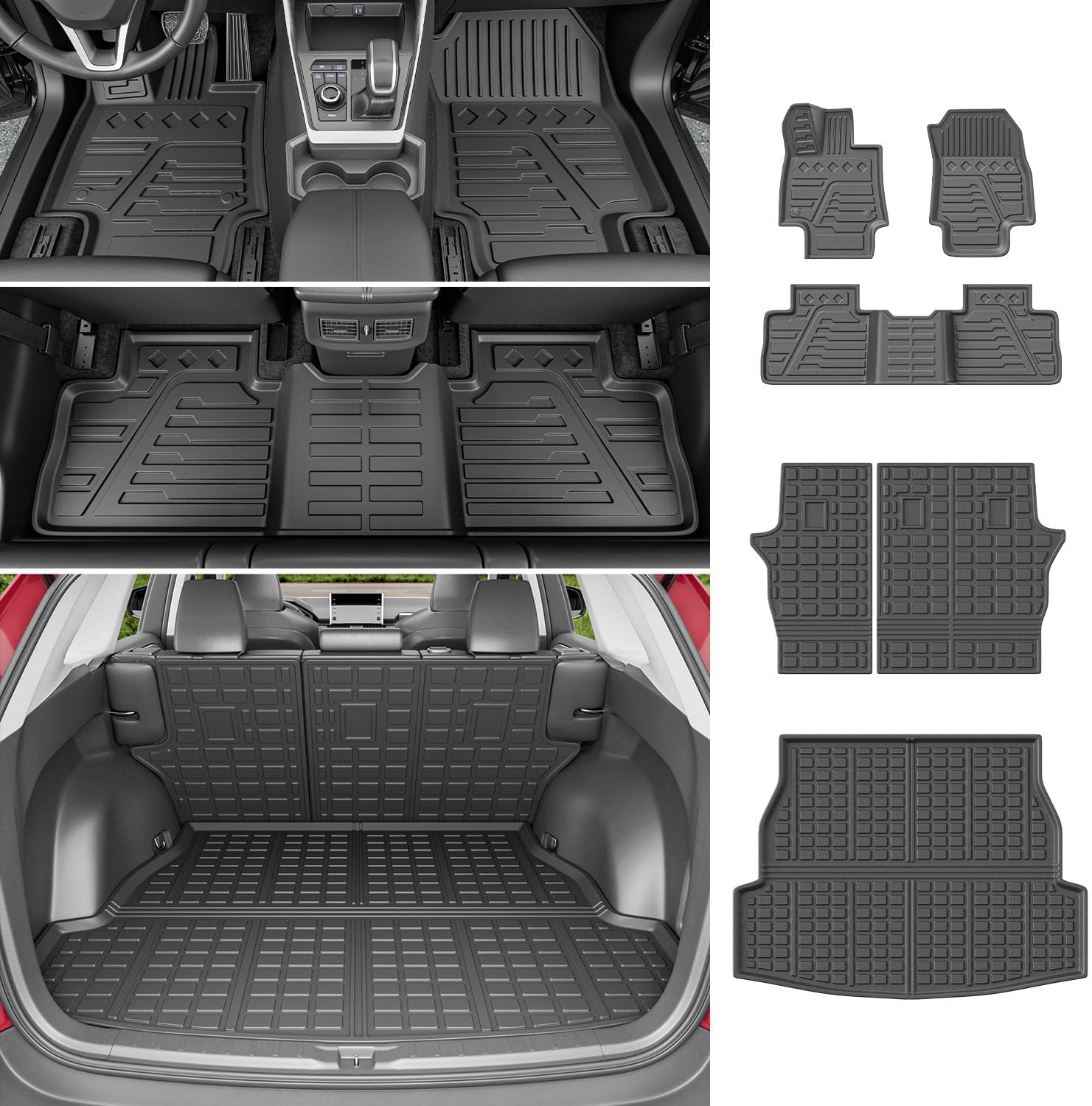 powoq Floor Mat Compatible with 2019-2025 Toyota RAV4 Cargo Mat Trunk Mat Replacement for 2019-2025 Toyota RAV4 Accessories(Floor+Trunk+Backrest Mat)