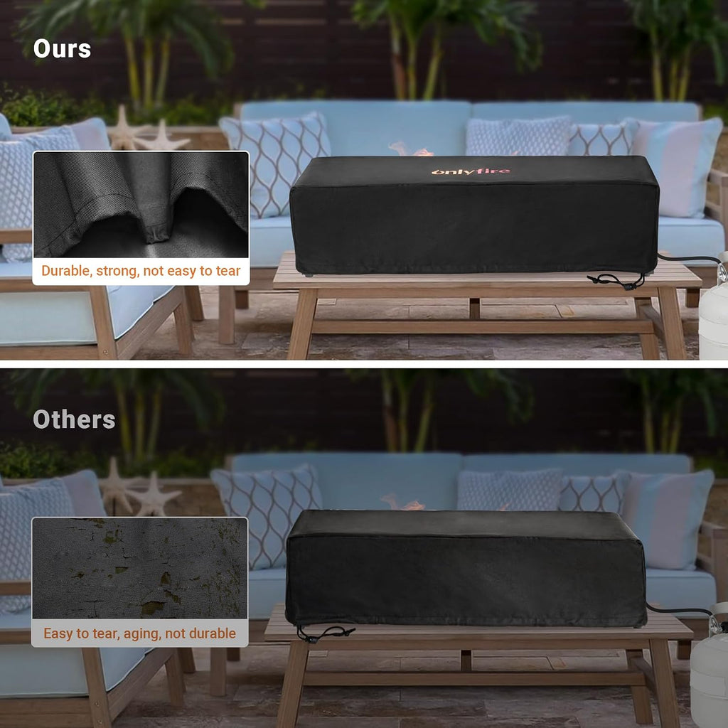Onlyfire 28'' Tabletop Fire Pit with Cover, Propane Gas Fireplace with Rear Air Inlet, Glass Wind Guard and Lava Rock, Outdoor Patio Rectangular Smokeless Fire Table