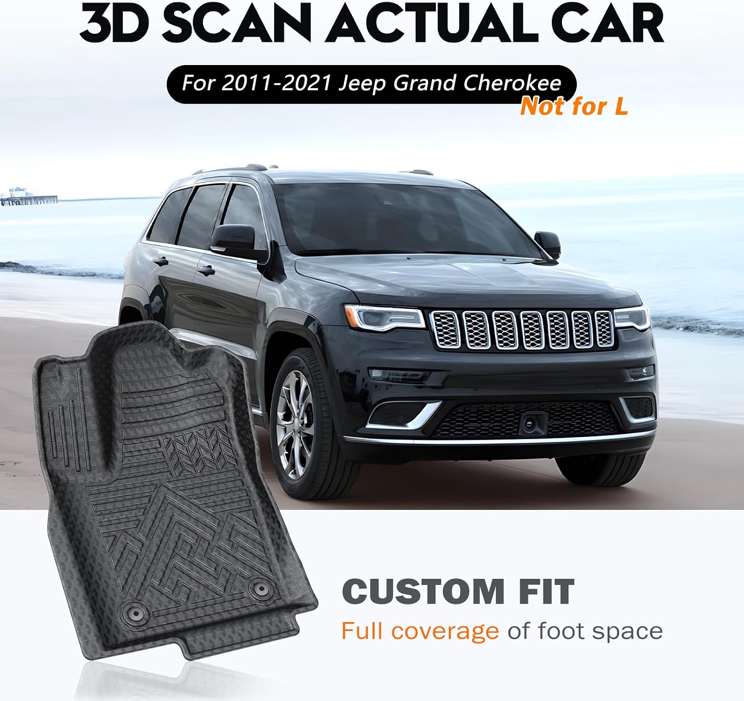 KUST Floor Mats for 2011-2021 Jeep Grand Cherokee Accessories (Not for L), All Weather Floor Liners & Trunk Mat & Rear Backrest Mats, TPE Rubber, Raised Edge, Full Set of 8