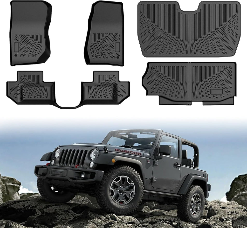 Cartist Floor Mats for 2007-2018 Jeep Wrangler JK 2 Door, All Weather Cargo Liner for Wrangler Accessories, Heavy Duty TPE Cargo Mats, Car Accessories