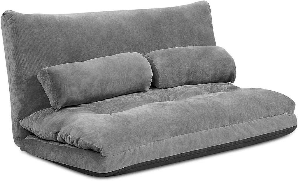 Giantex Adjustable Floor Sofa Couch with 2 Pillows, Multi-Functional 6-Position Foldable Lazy Sofa Sleeper Bed, Multi-Functional Suede Floor Seating Sofa for Reading Gaming (Gray)