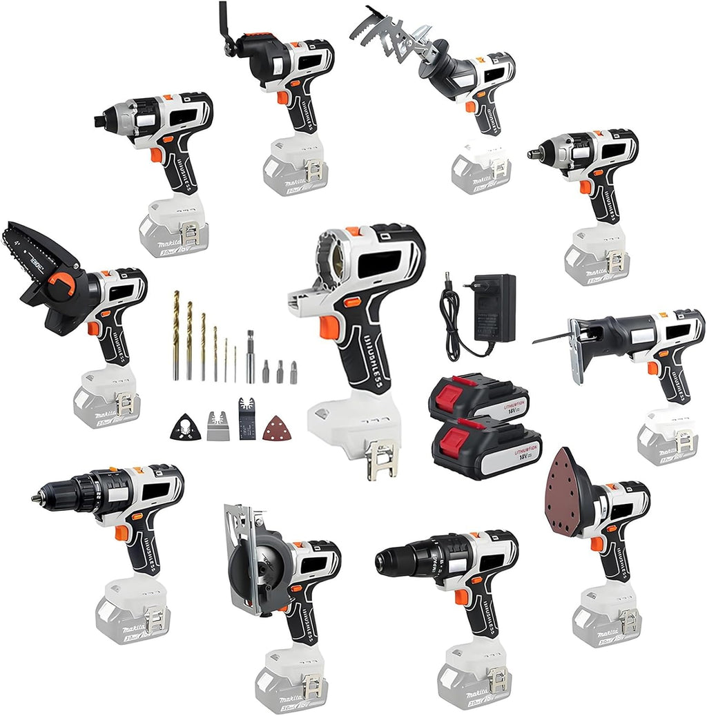 20V Cordless Power Tool Set, 10-in-1 Electric Tool Combo Kit with Drill, Chainsaw, Impact Driver, Oscillating Tool & Sander, 2×4.0Ah Batteries and Charger for Gardens
