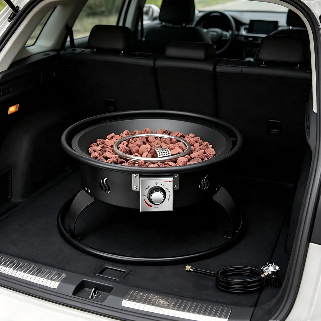 Propane Gas Fire Pit 22¡±, Portable Smokeless Fireplace with 12Ft Hose & Lava Rocks, FirePit for Patio Backyard Bonfire Camping RV Tailgating Beach Party, 55000BTU, #FP001