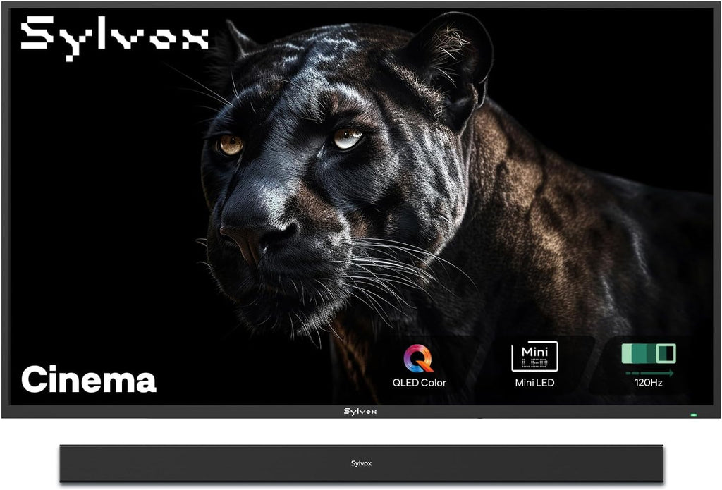 SYLVOX 65 inch Outdoor Mini-LED QLED TV with Soundbar, 4K UHD, 2000 Nits Full Sun, Anti-Glare Screen, 120Hz, IP56 Waterproof, Dual 30W Dolby Atmos Speaks (Cinema/2025)