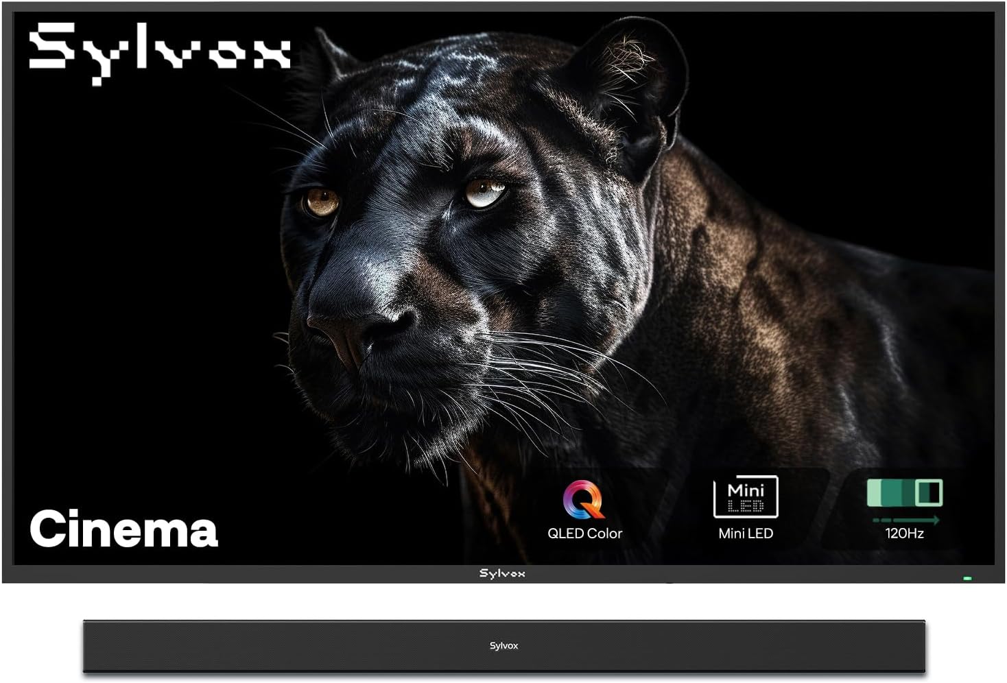 SYLVOX 65 inch Outdoor Mini-LED QLED TV with Soundbar, 4K UHD, 2000 Nits Full Sun, Anti-Glare Screen, 120Hz, IP56 Waterproof, Dual 30W Dolby Atmos Speaks (Cinema/2025)