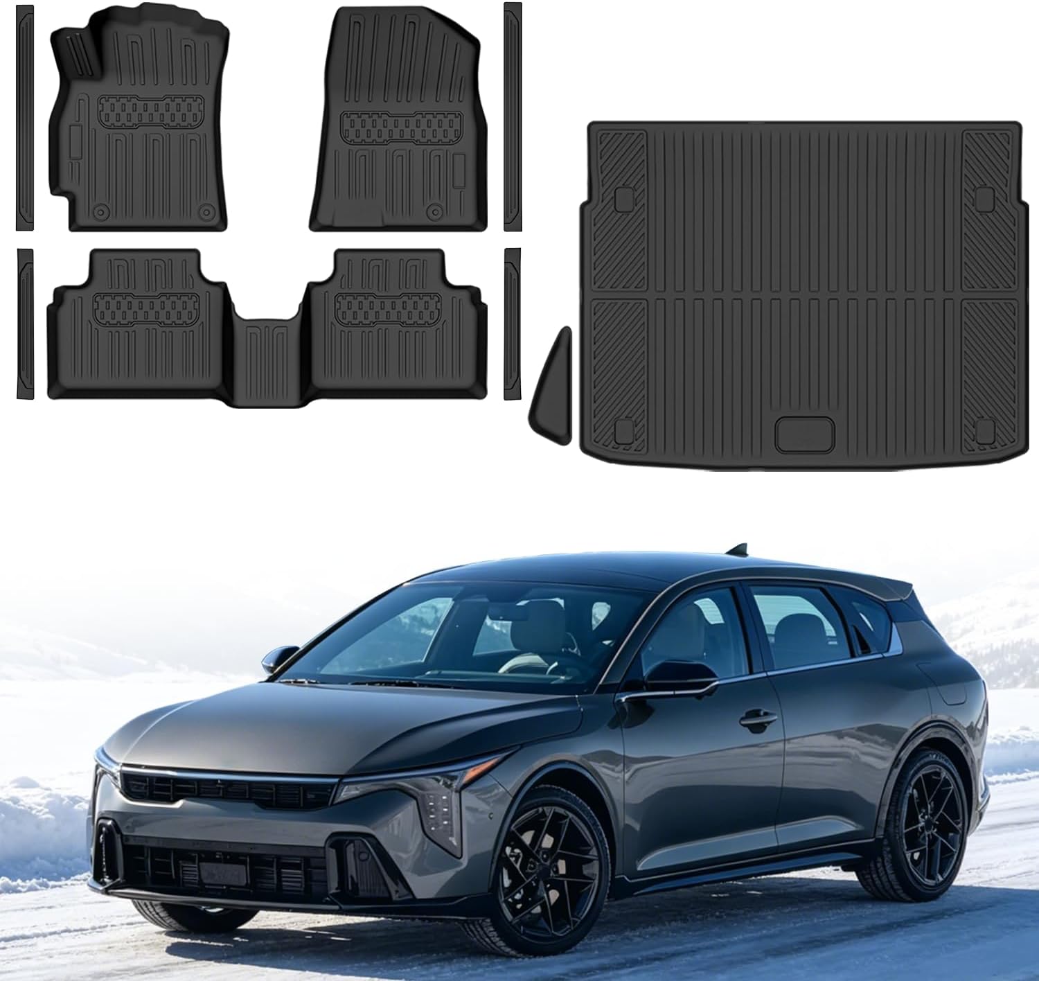 Floor Mats Compatible with Kia K4 Hatchback 2026(Not for Sedan),All Weather Protection Duarble TPE Cargo Liner with Door Sill Guards Accessories Compatible with Kia K4 Hatchback 2026