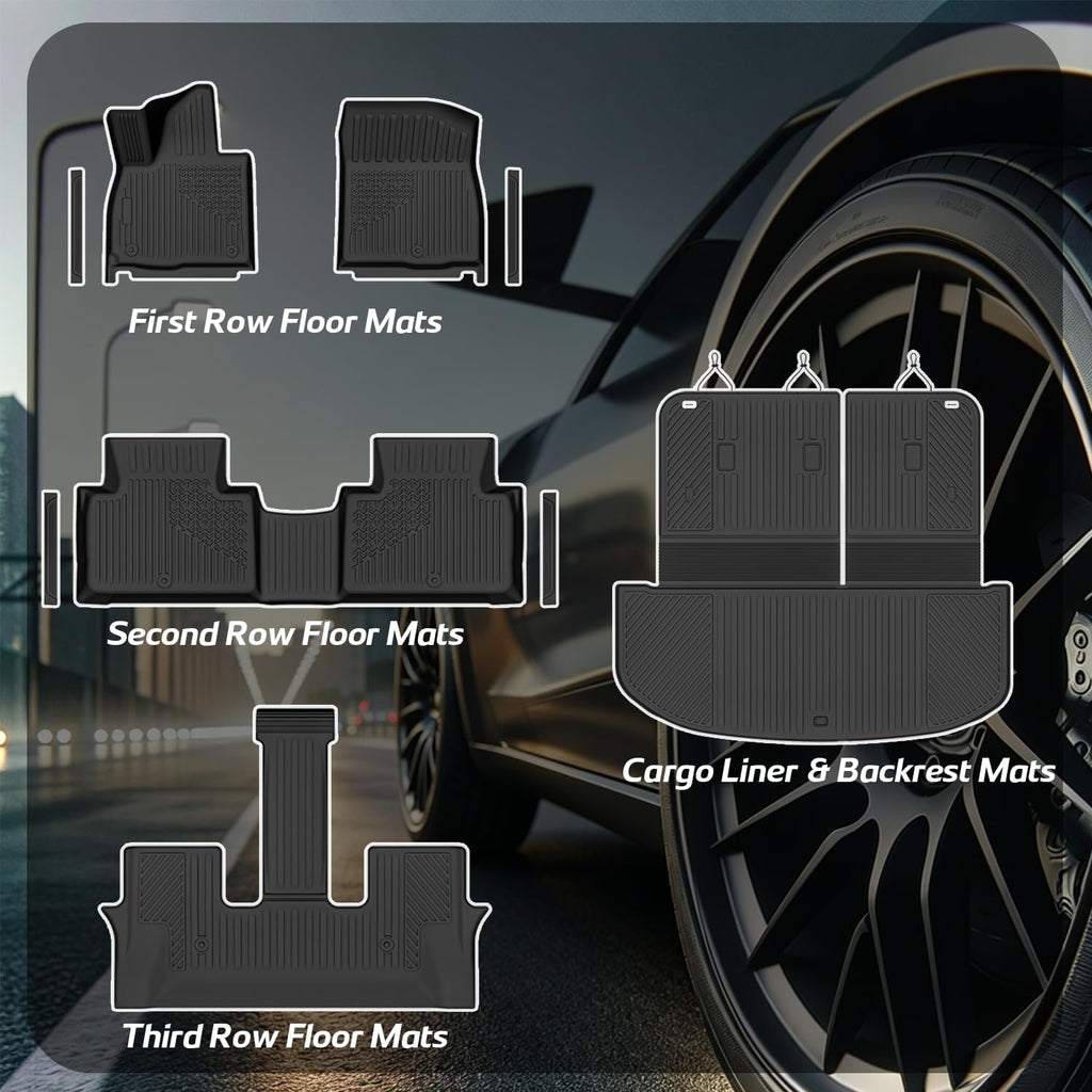 Floor Mats Compatible with Kia Telluride 2027(Only Gas 7/8 Seats),All Weather Protection Duarble TPE Cargo Liner with Backrest Mats, Door Sill Guards Accessories Compatible with Telluride 2027