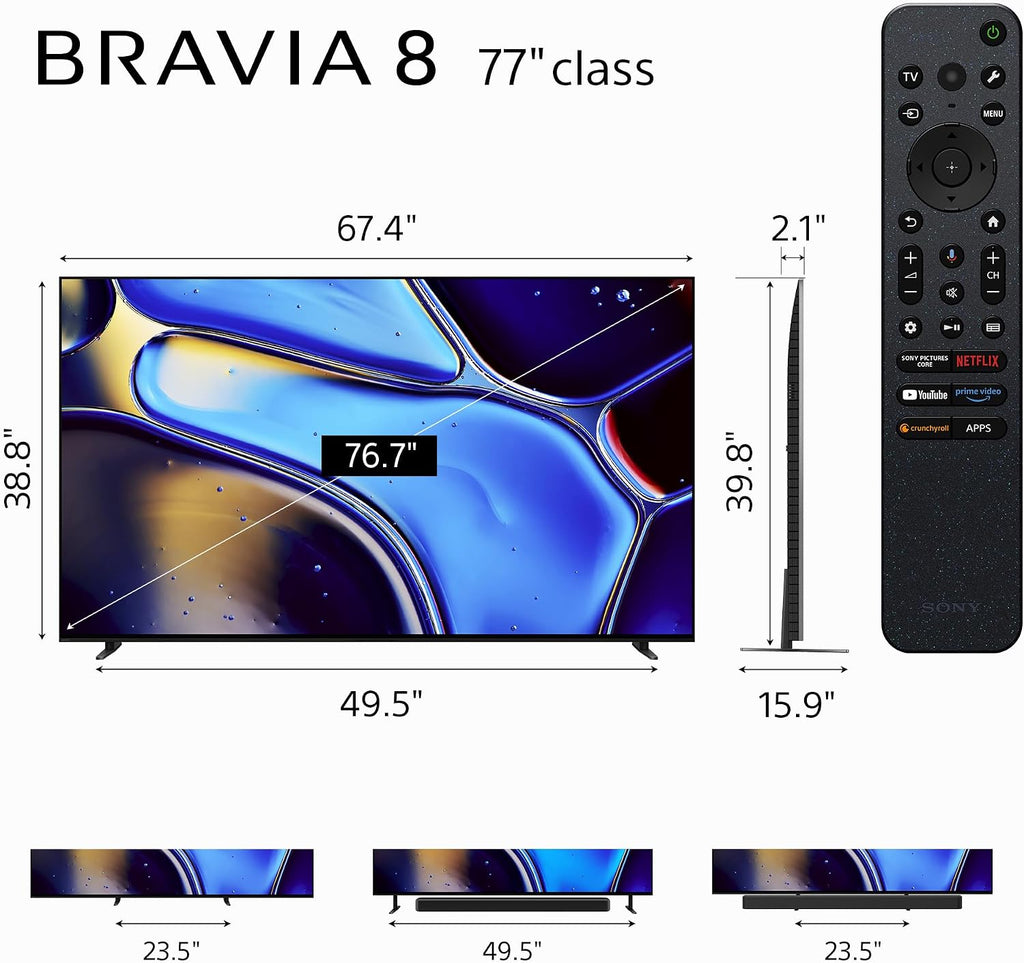Sony K77XR80 77 Inch IMAX Enhanced Bravia OLED 4K HDR Google TV with a Walts TV Large/Extra Large Full Motion Mount for 43'-90' Compatible TV's and Walts HDTV Screen Cleaner Kit (2024)