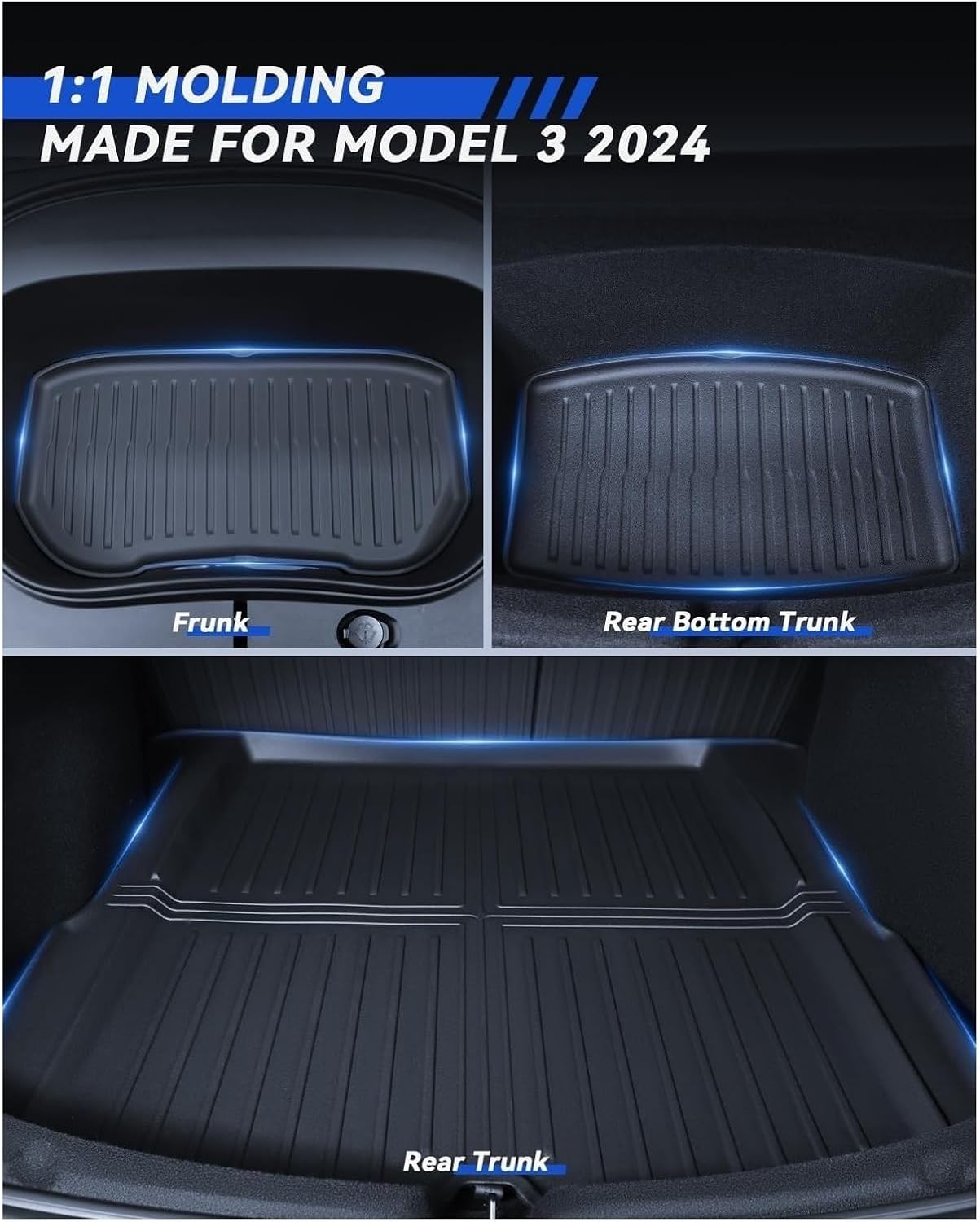 Compatible with Tesla Model 3 Highland 2024 TPE Floor Mats Cargo Liners All Weather Waterproof Trunk Mats Left Right Hand Drive(4PCS LHD)