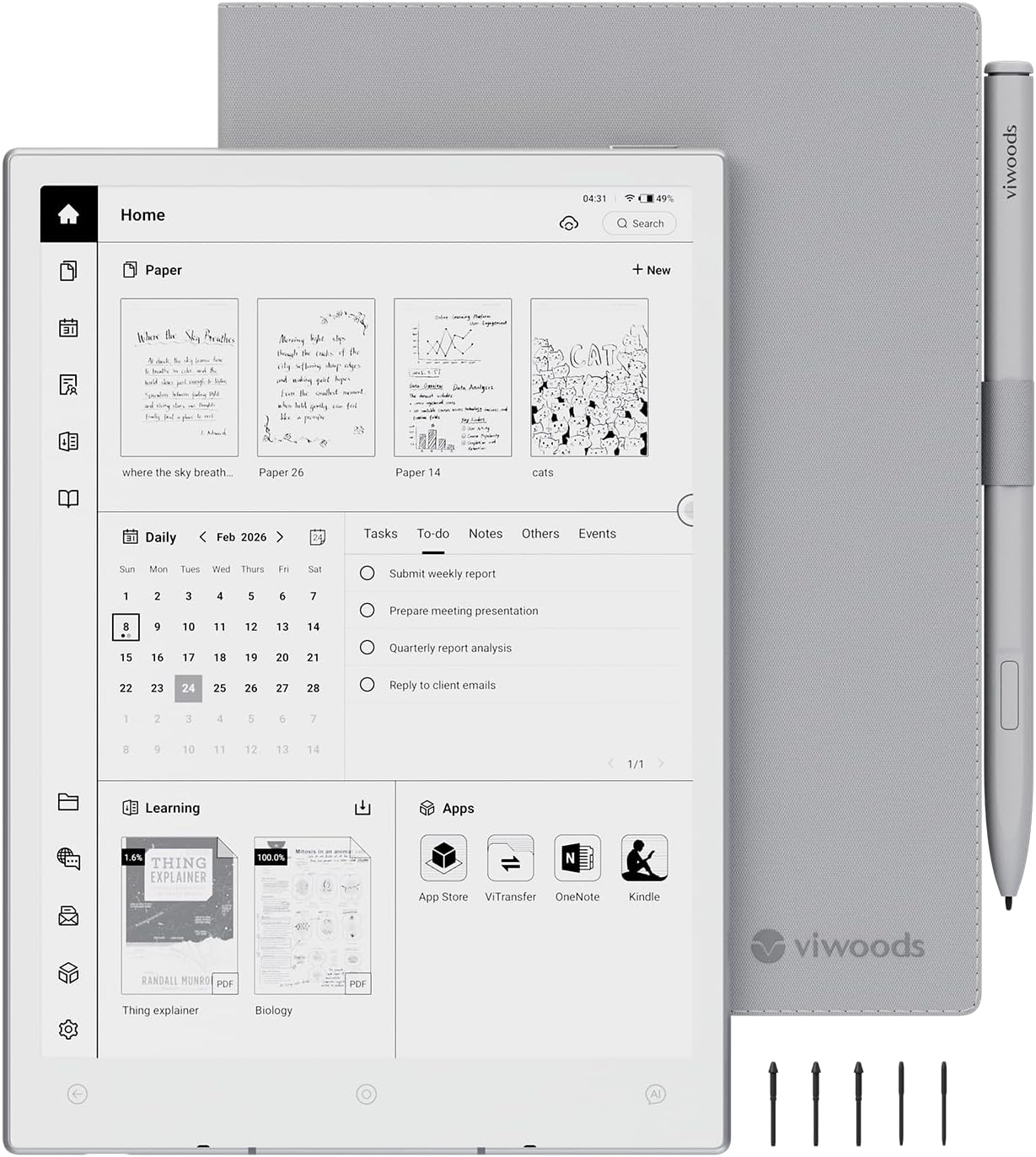 VIWOODS Upgraded Bundle with AiPaper Mini, 8.2'' AI E Ink Tablet with Adjustable Light, 292PPI Electronic Notebook with Pen, Portable 230g, 128GB Storage Note Taking Device
