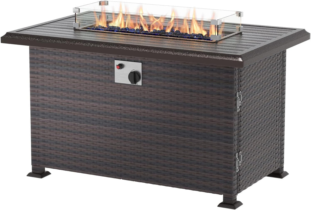 43' Propane Fire Pit Table 55,000 BTU, Gas Fire Pit with Glass Wind Guard and Metal Lid,CSA Certification Outdoor Fire Pit Auto-Ignition